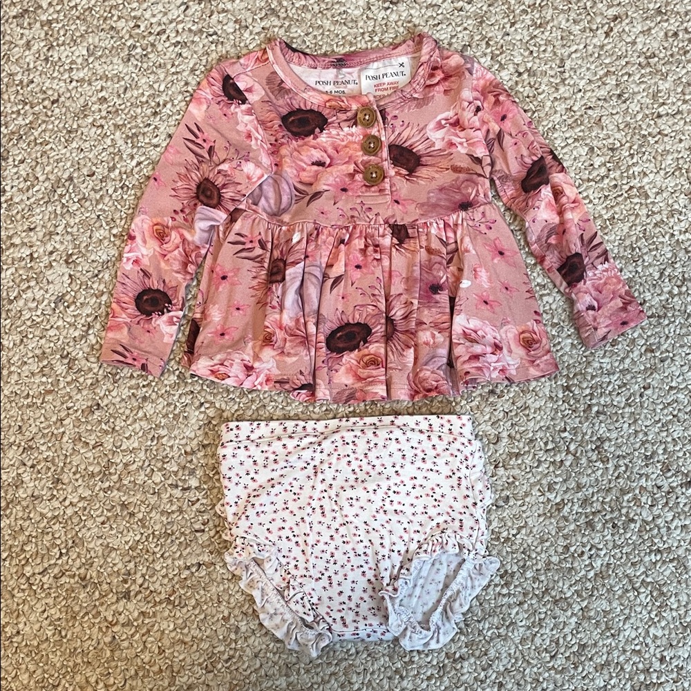 Posh Peanut Pink Floral Ruffle Bummie Set